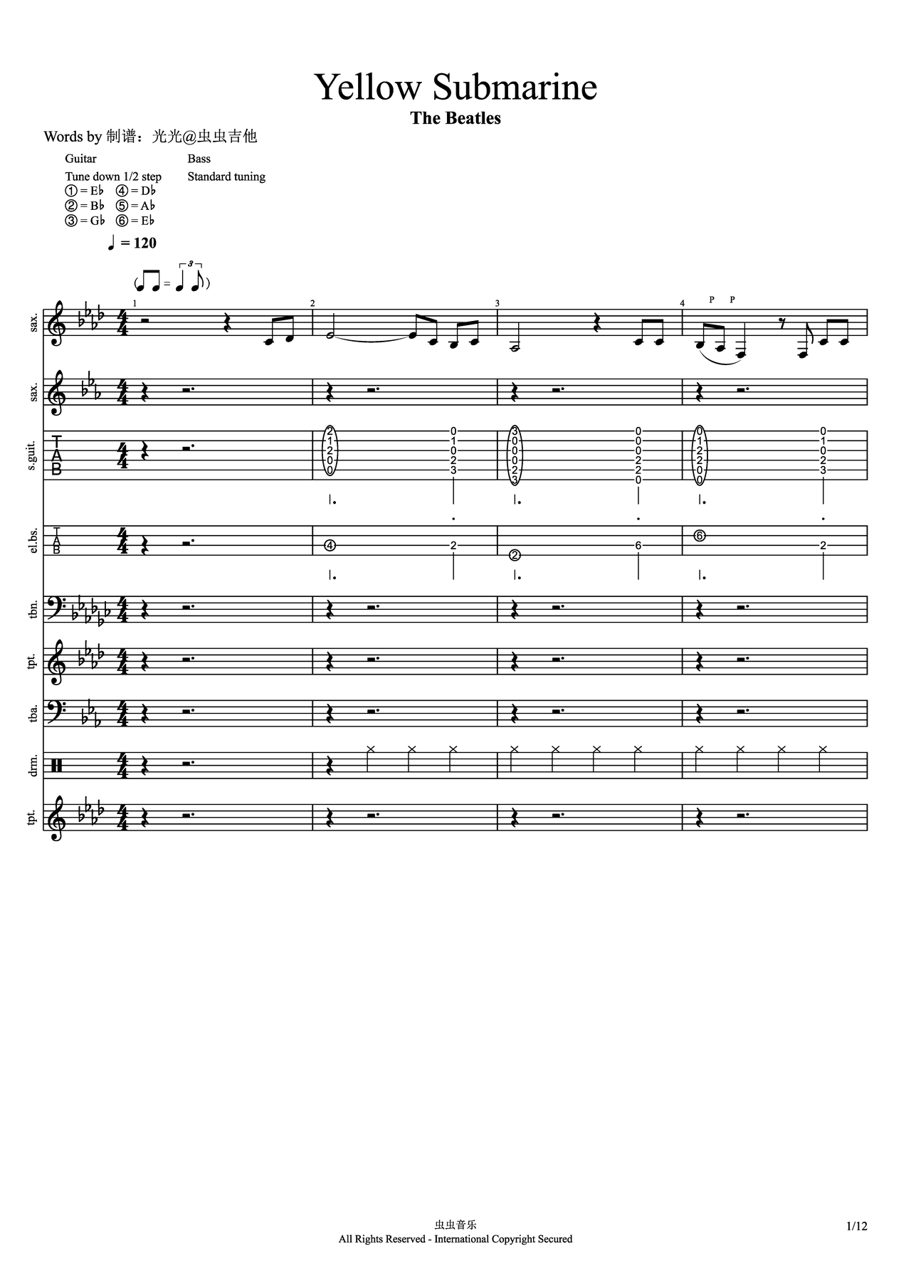 Yellow Submarine吉他谱-指弹谱-gb调-虫虫吉他