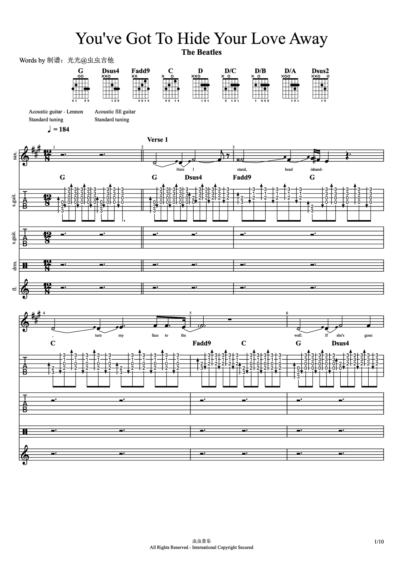 You've Got To Hide Your Love Away吉他谱-指弹谱-虫虫吉他