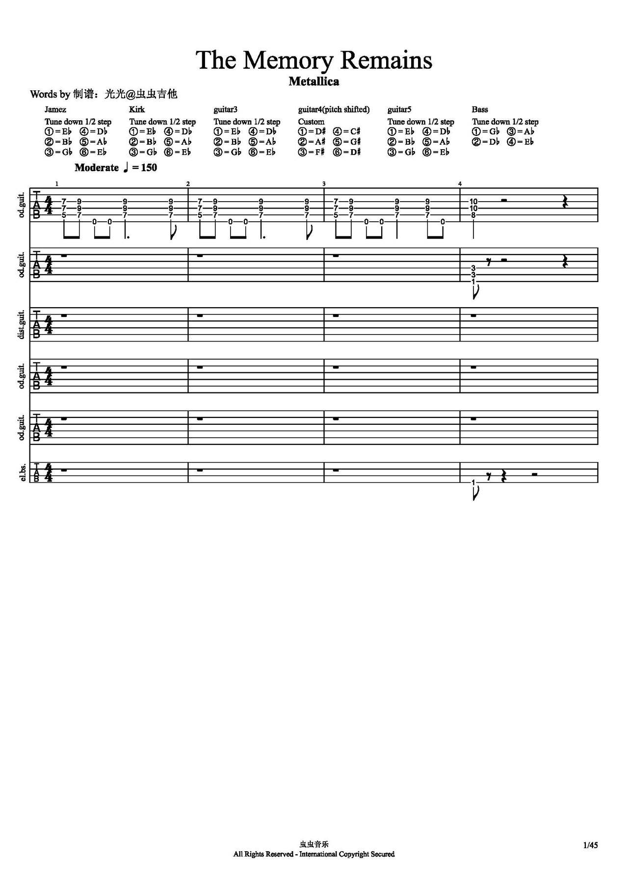 The Memory Remains吉他谱-总谱-gb调-虫虫吉他