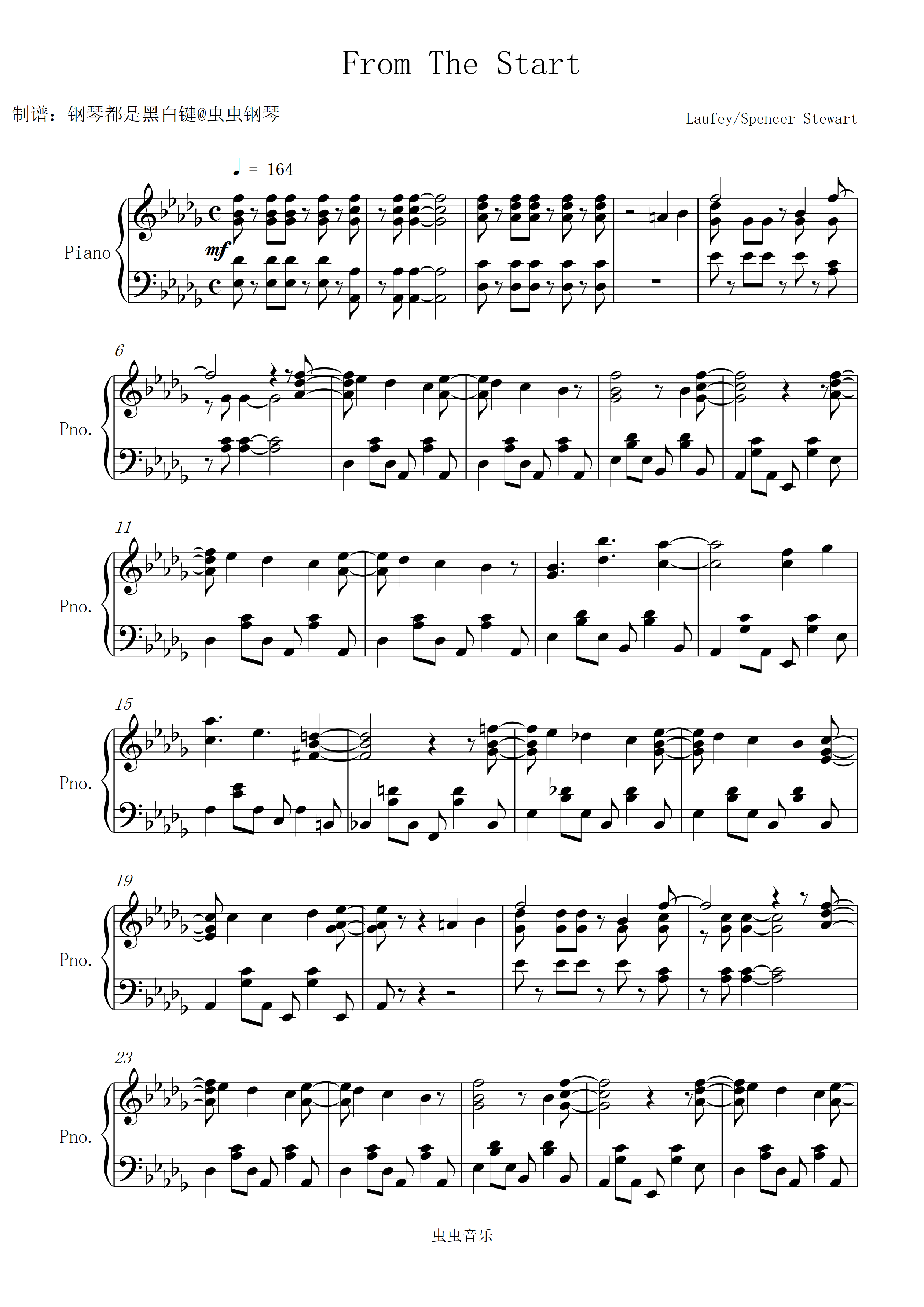《From The Start》｜“她的声音好像香醇的巧克力…🍫”｜钢琴简谱预览