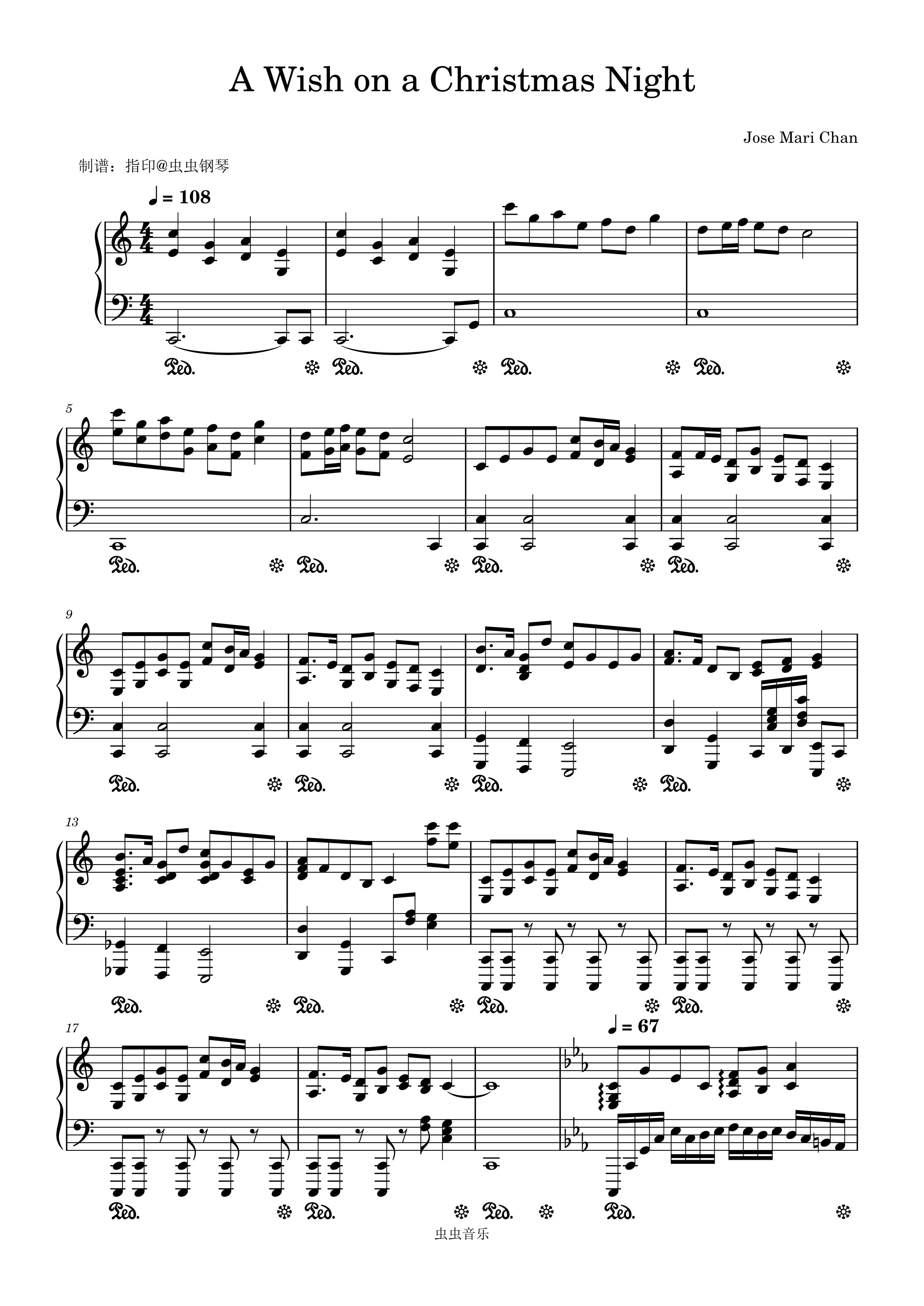 欢快氛围C调版《A Wish on a Christmas Night》钢琴简谱预览
