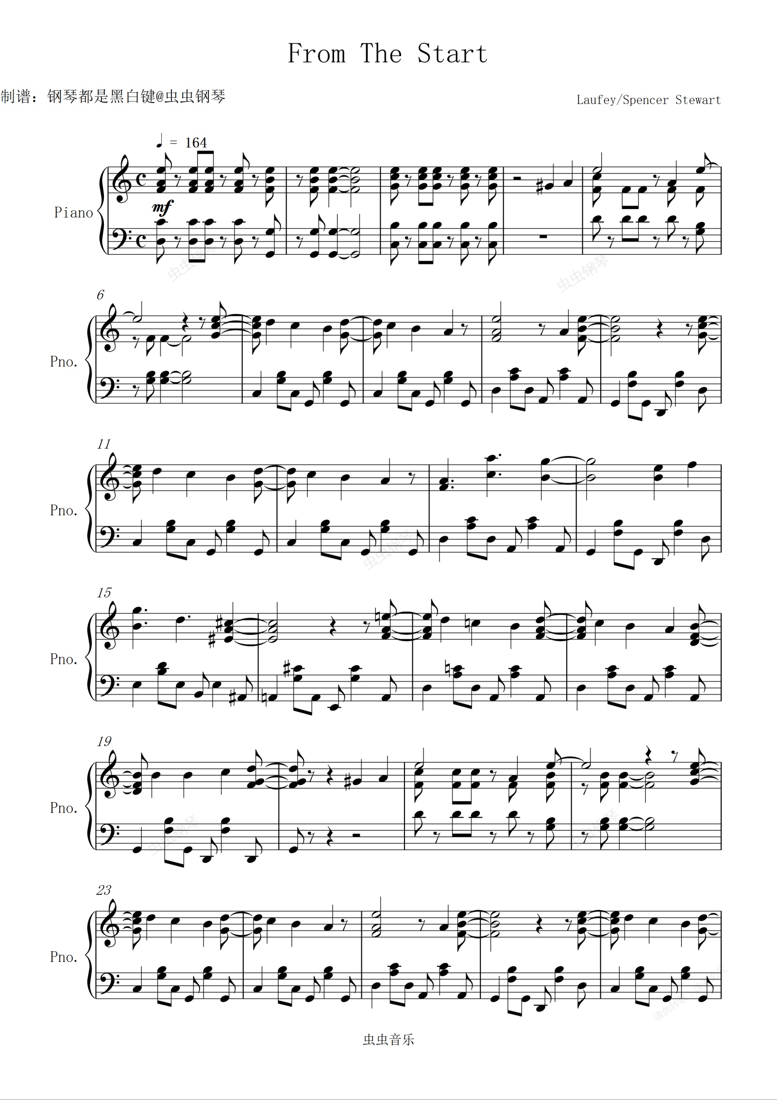 From The Start “她的声音好像香醇的巧克力”！钢琴谱预览