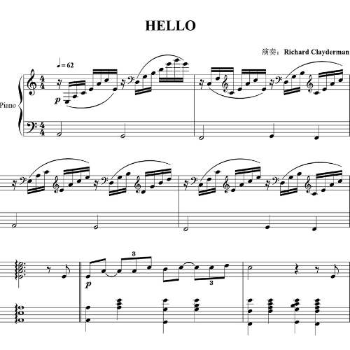 克莱德曼 - HELLO  C大调-钢琴谱