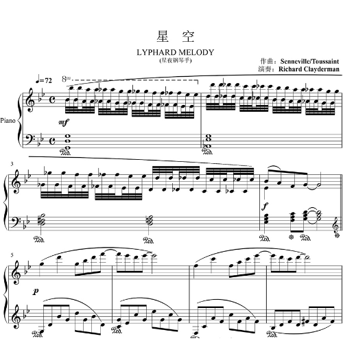 星空(星夜钢琴手)  Bb调-钢琴谱