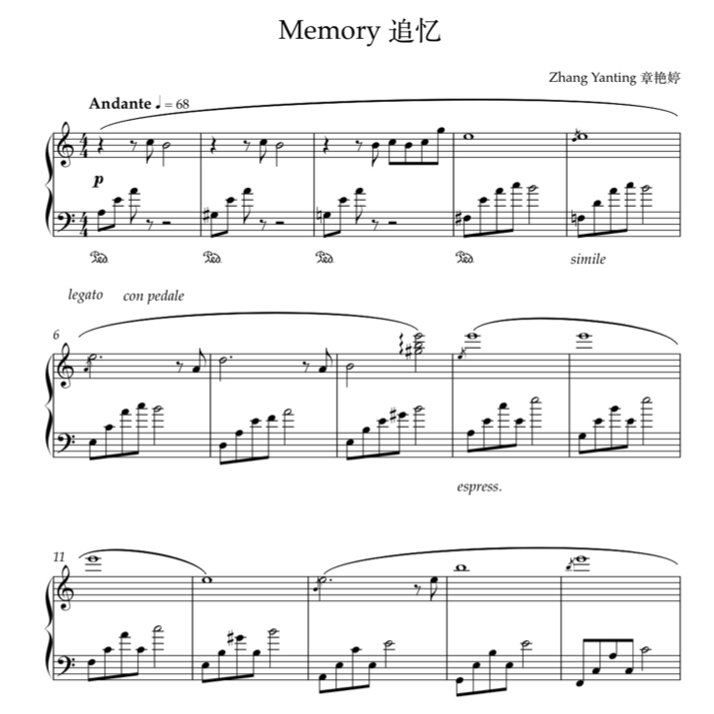 Memory追忆-钢琴谱