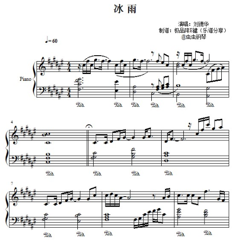 冰雨(刘德华)2022倾心优化-钢琴谱