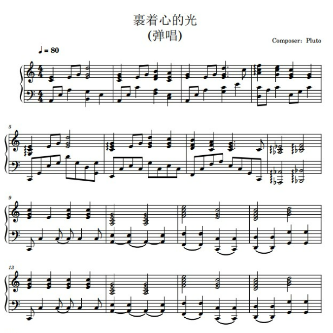裹着心的光-林俊杰-C调弹唱（可用于乐队键盘）-钢琴谱