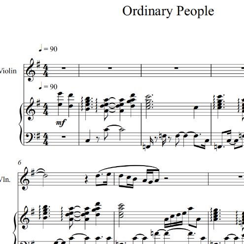 Ordinary People 提琴版钢琴伴奏谱-G调-钢琴谱