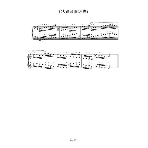 C大调音阶(六度)钢琴简谱 数字双手