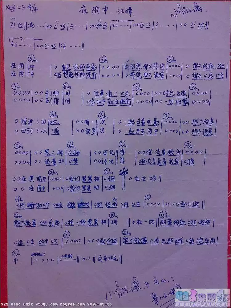 汪峰-在雨中简谱-虫虫乐谱