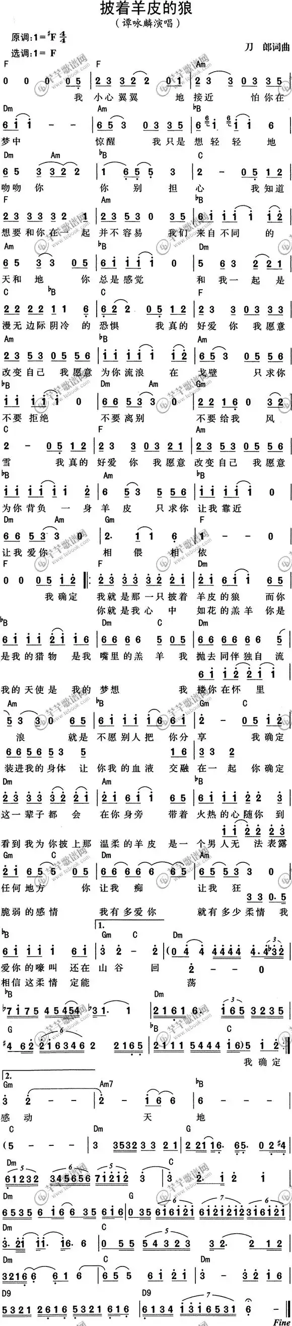 谭咏麟-披着羊皮的狼简谱-虫虫乐谱