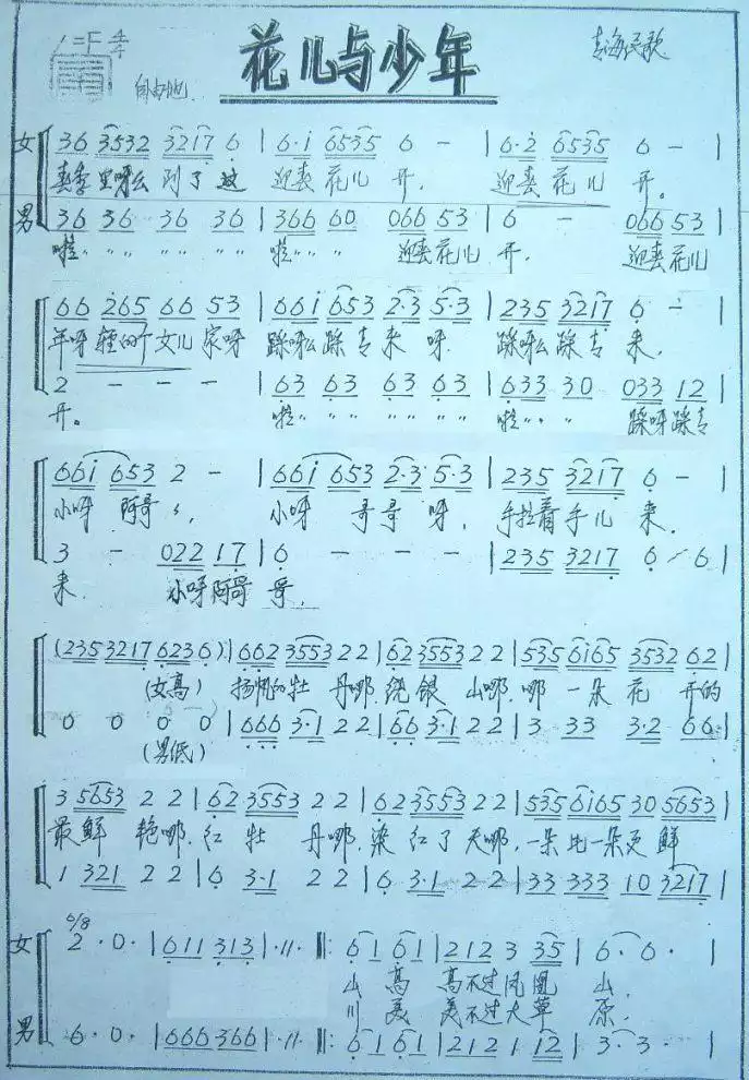 花儿与少年（二声部合唱）简谱-虫虫乐谱