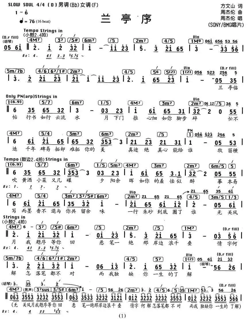 兰亭序（编配乐谱）简谱-虫虫乐谱