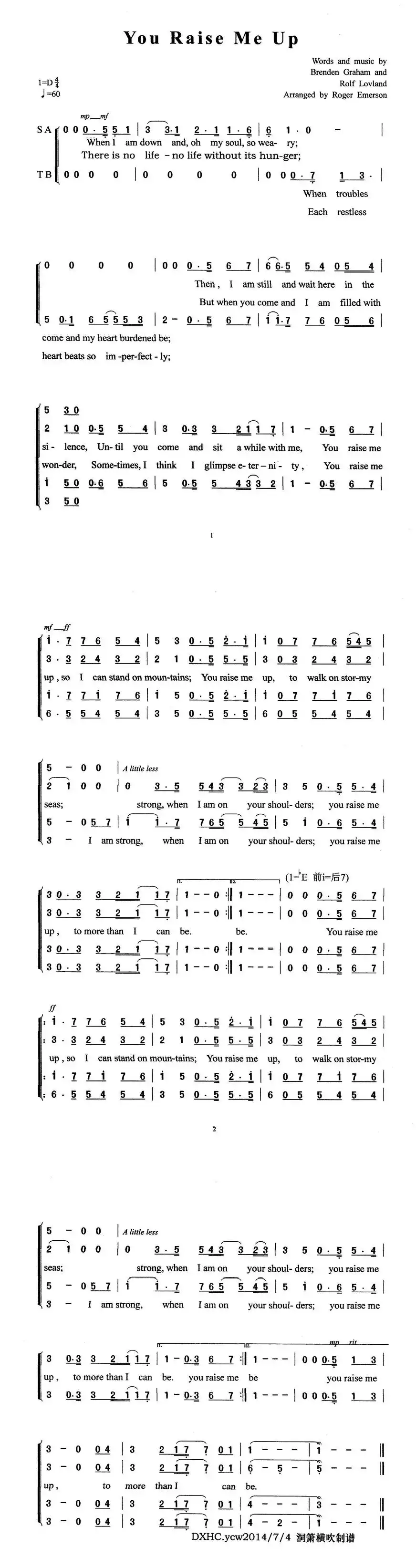 You Raise Me Up简谱-虫虫乐谱