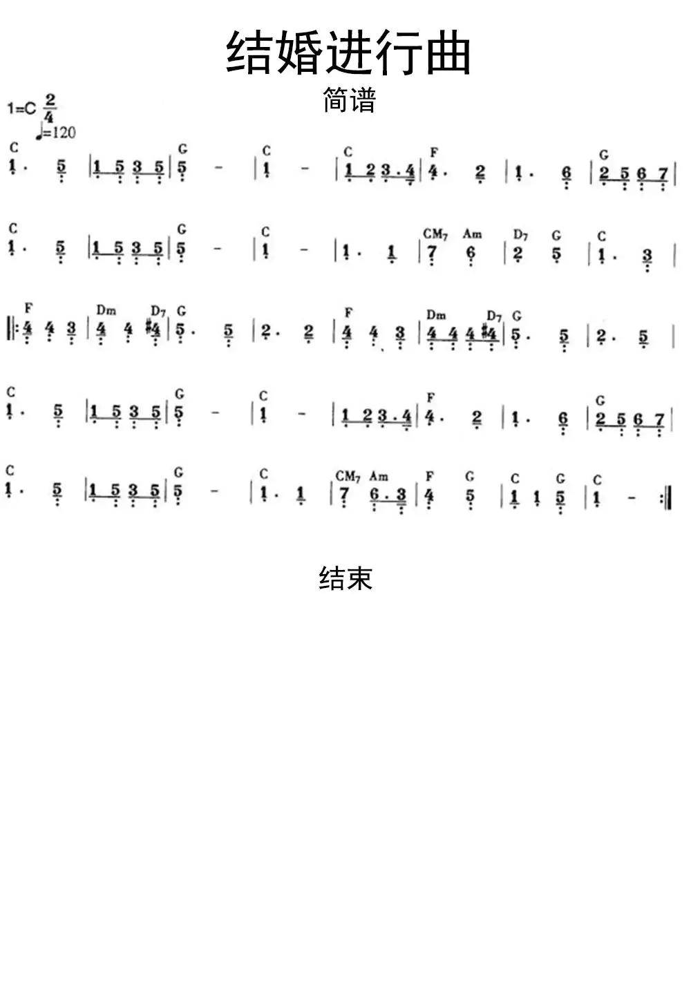 婚礼进行曲数字谱图片