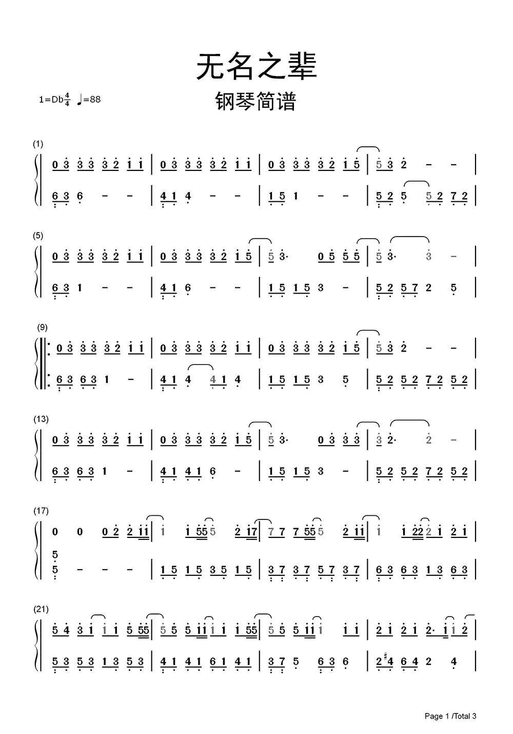 无名之辈钢琴简谱-虫虫乐谱