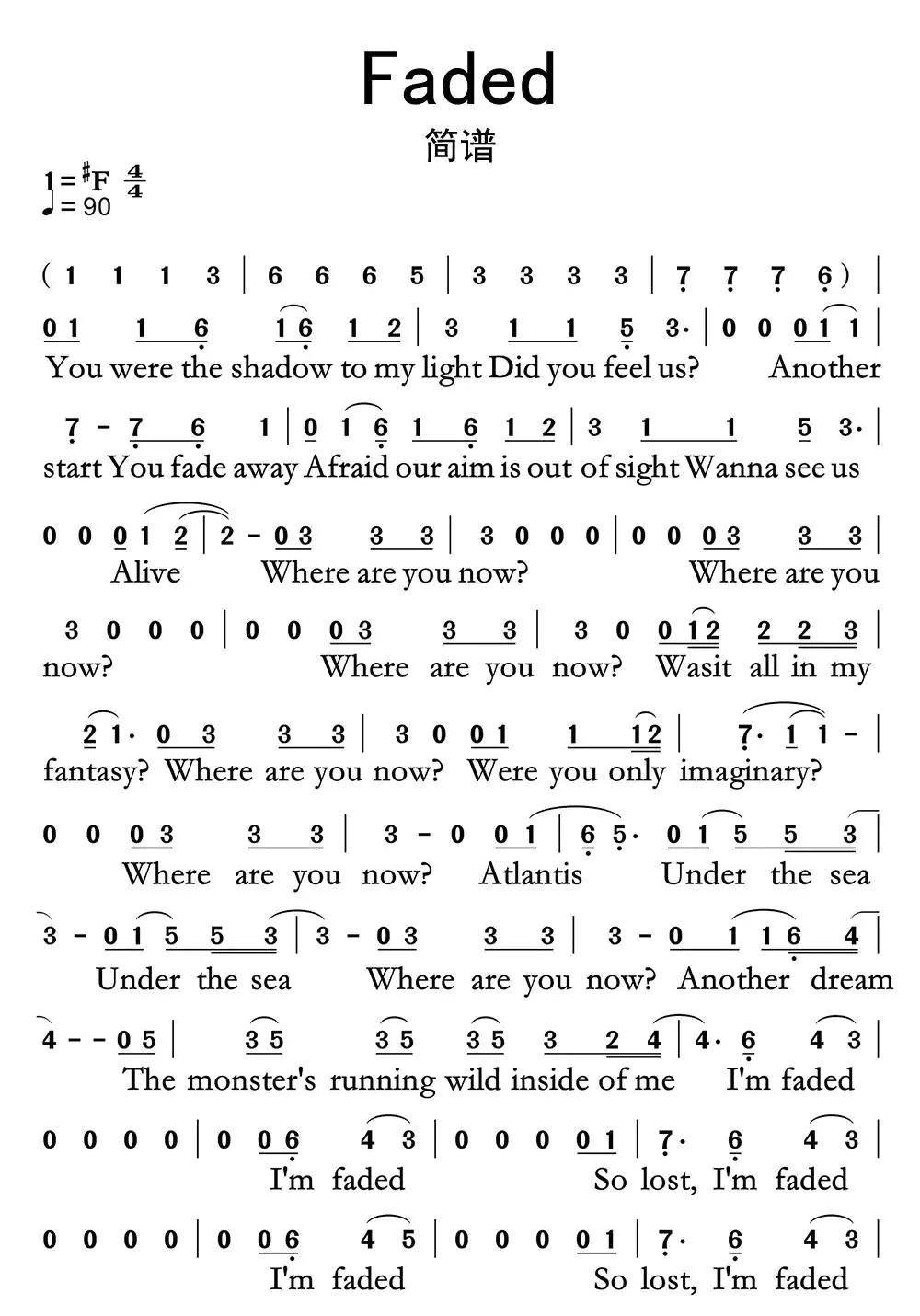 Faded简谱-虫虫乐谱