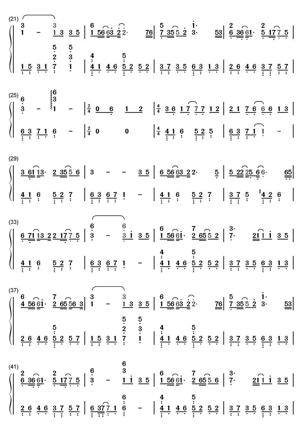 君不见钢琴数字-六线简谱-虫虫吉他谱免费下载