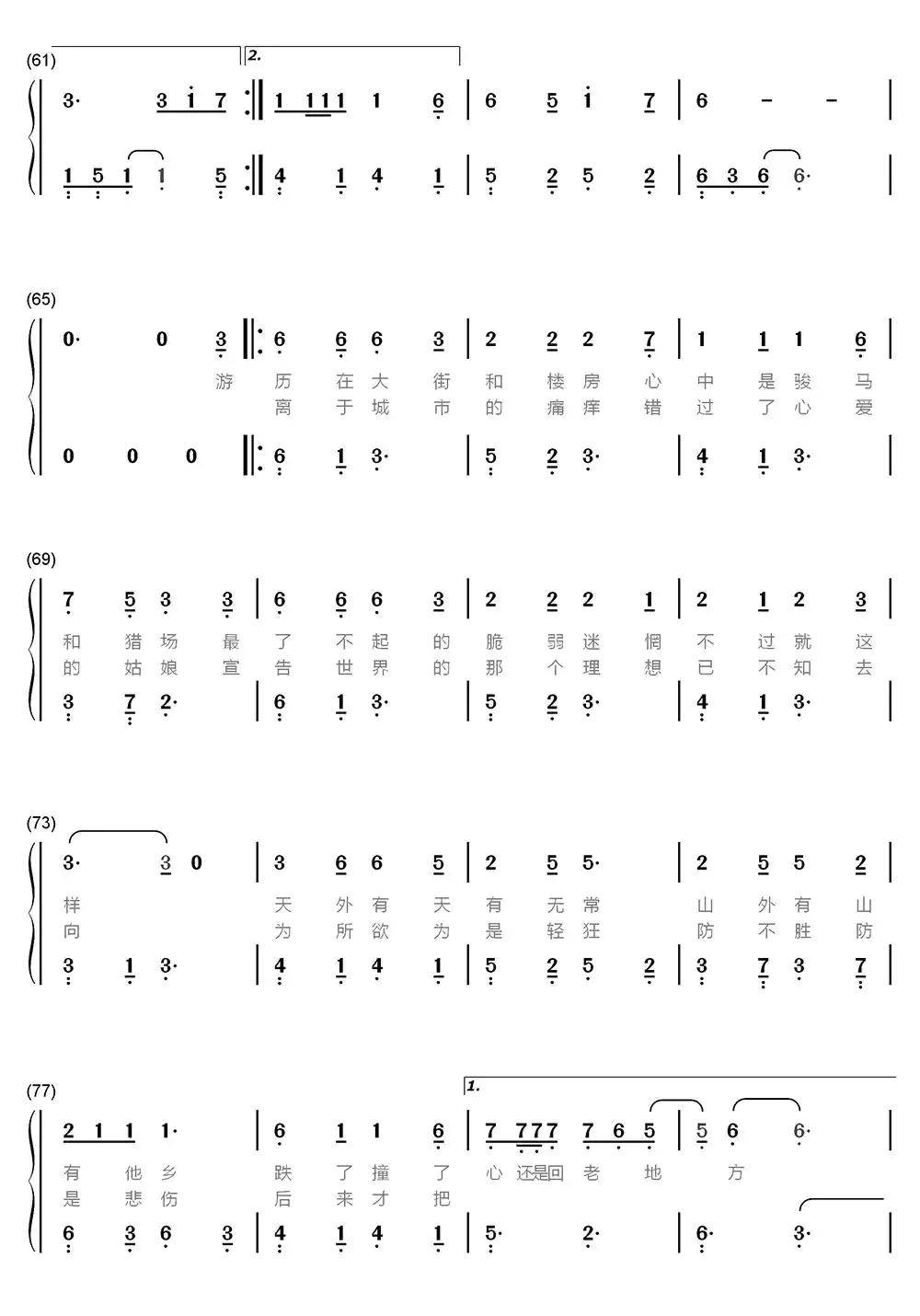 牧马城市简谱乐谱