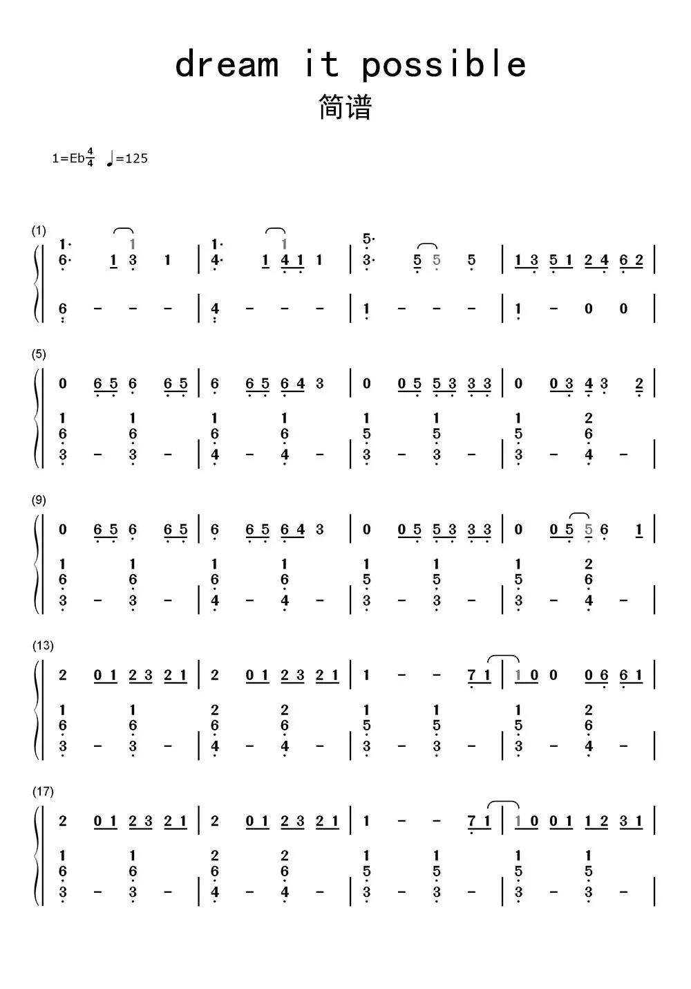 dream it possible简谱-虫虫乐谱
