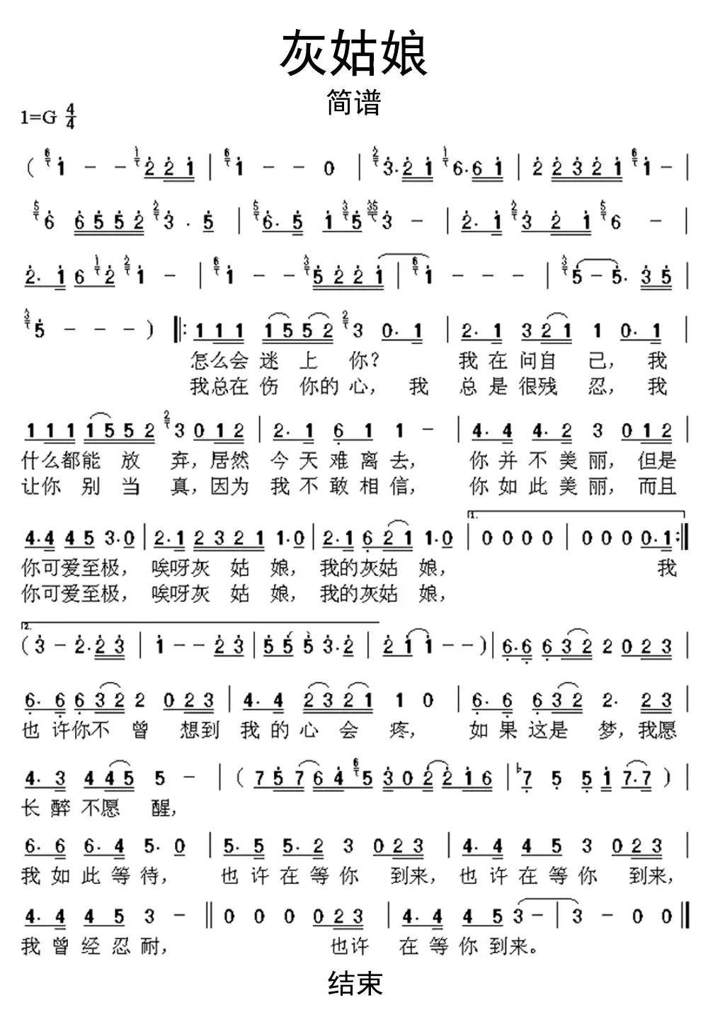 灰姑娘简谱-虫虫乐谱