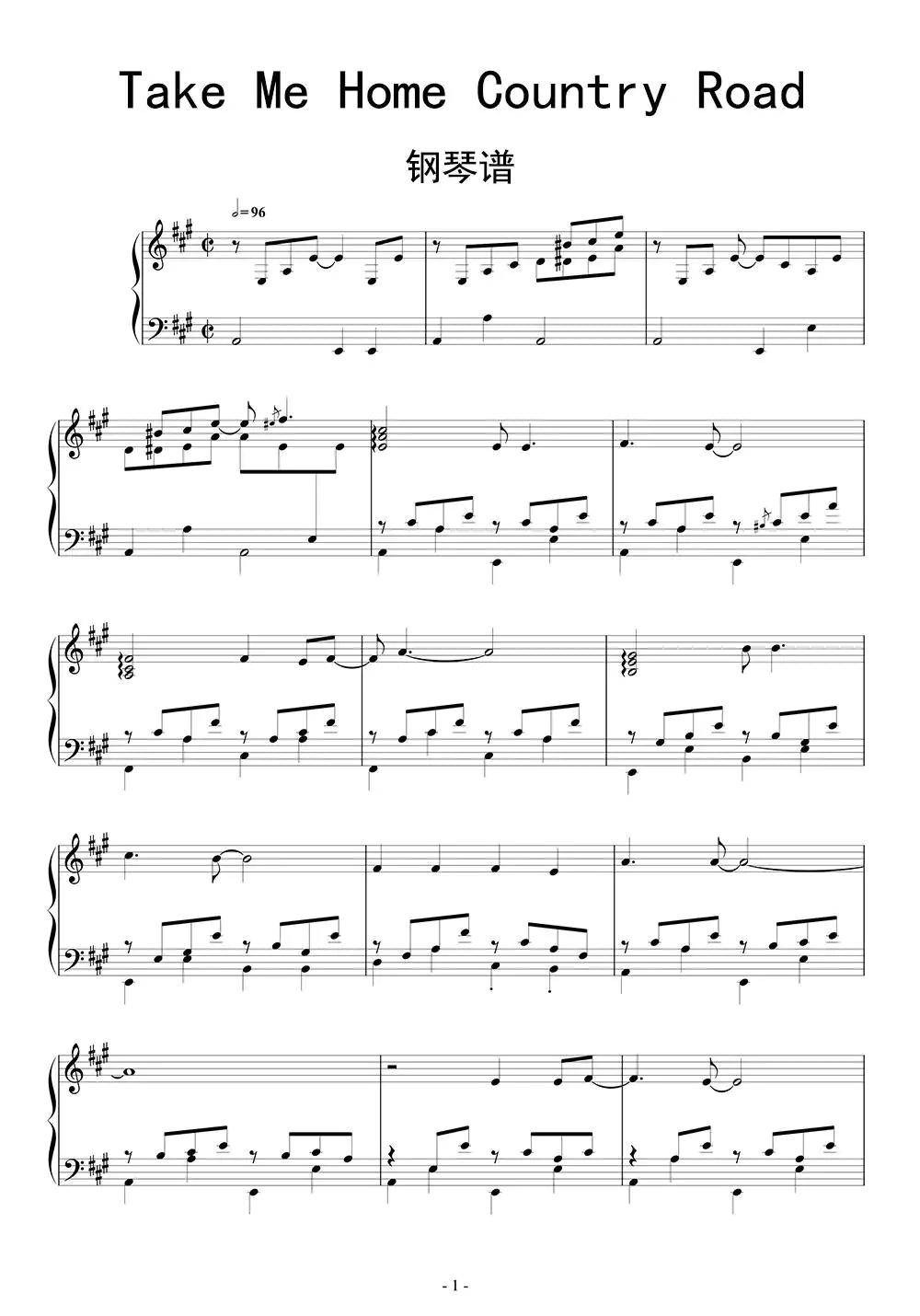 Take-Me-Home-Country-Road(...简谱-虫虫乐谱
