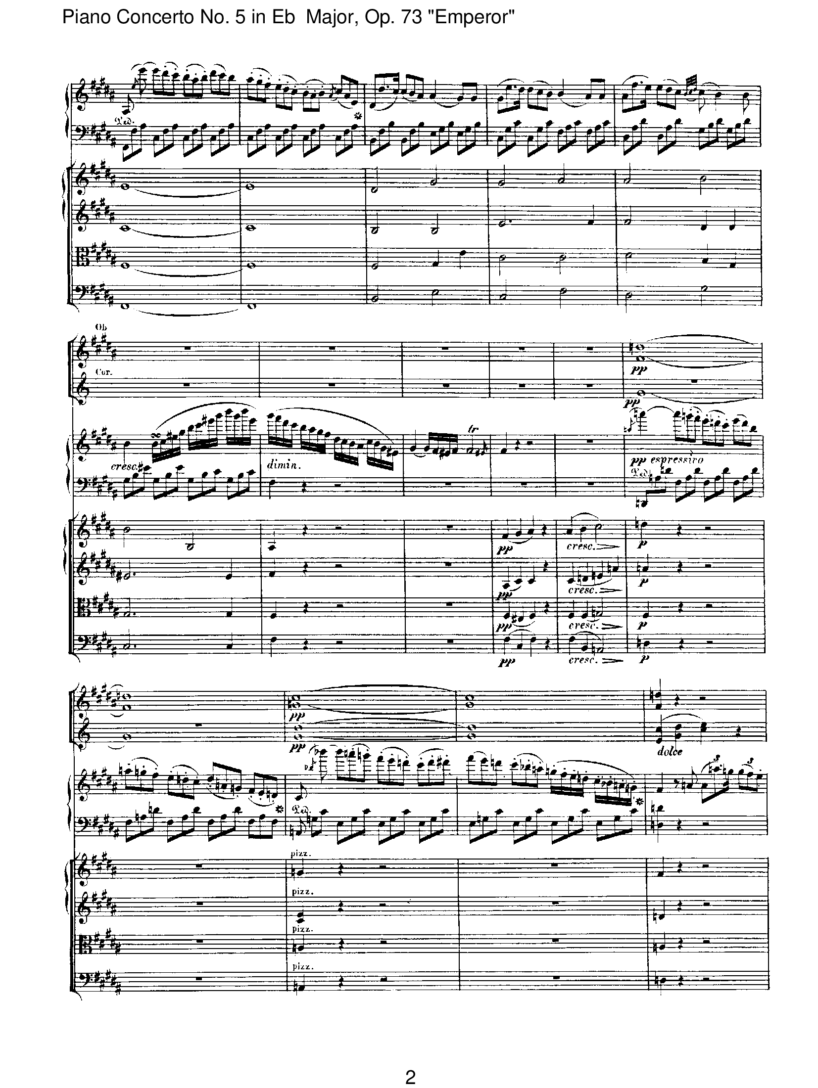 第五钢琴协奏曲“皇帝”第二乐章总谱