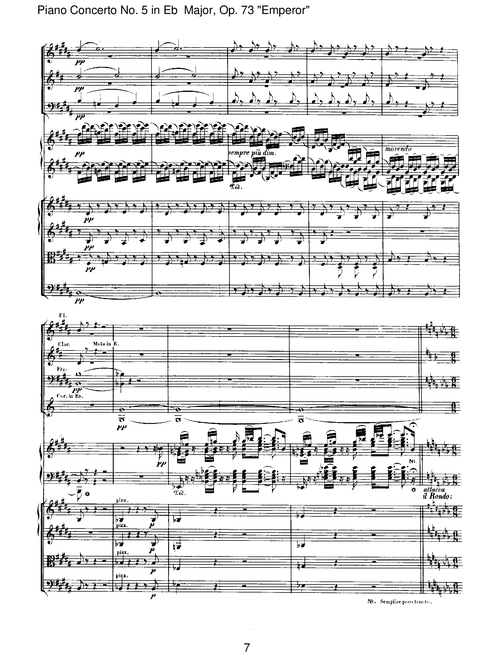 第五钢琴协奏曲“皇帝”第二乐章总谱