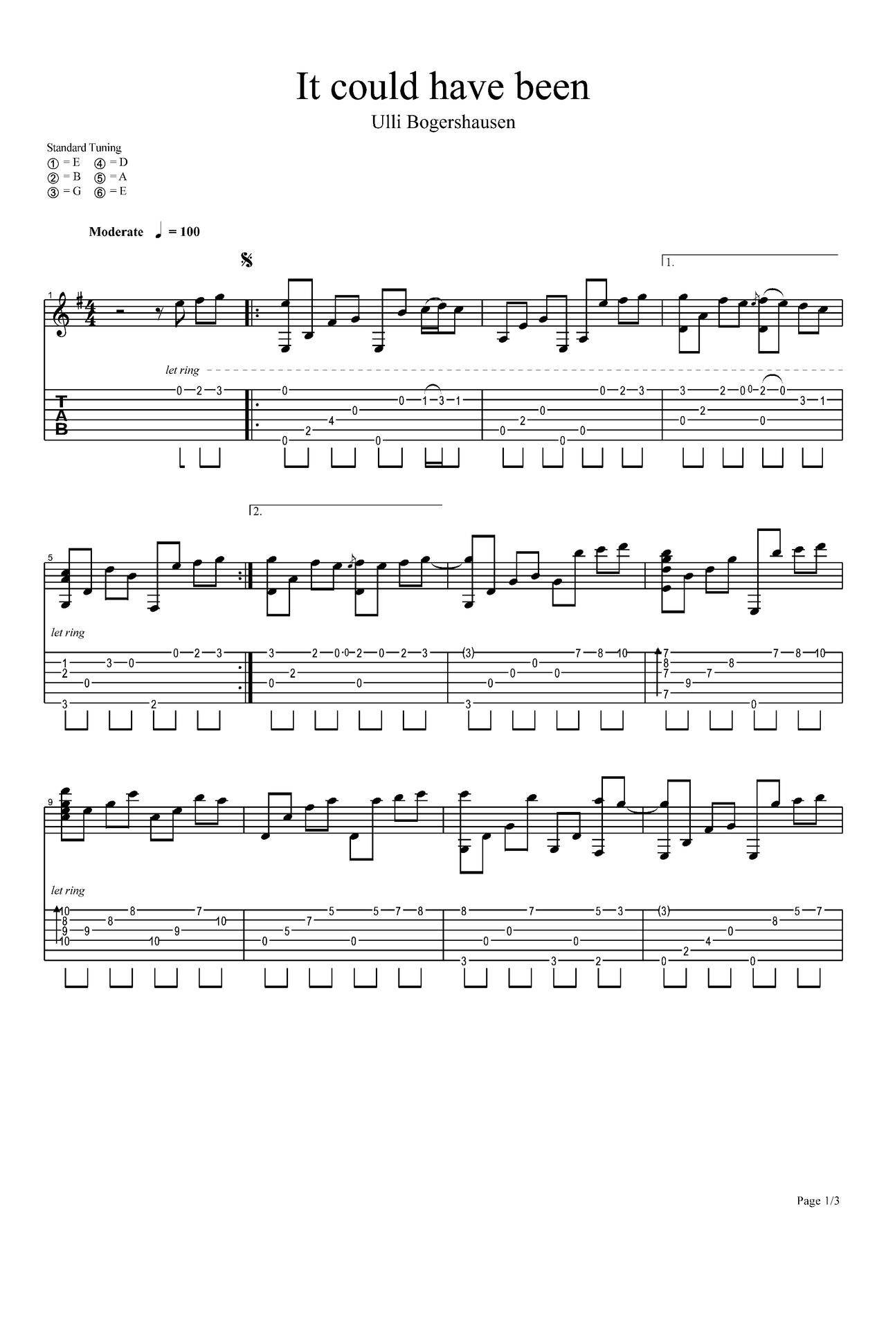 It Could Have Been吉他谱-指弹谱-g调-虫虫吉他