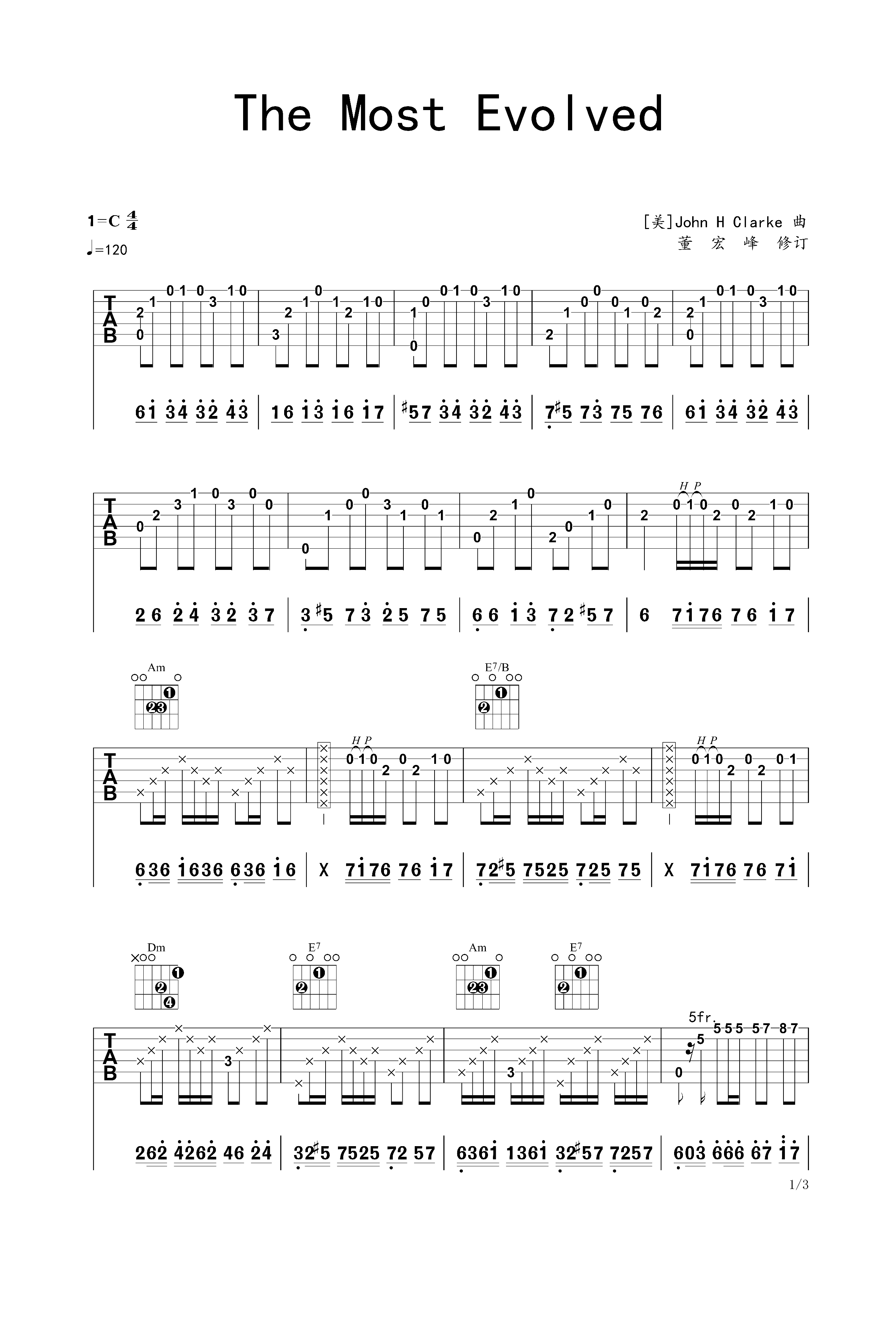 The Most Evolved吉他谱-指弹谱-c调-虫虫吉他