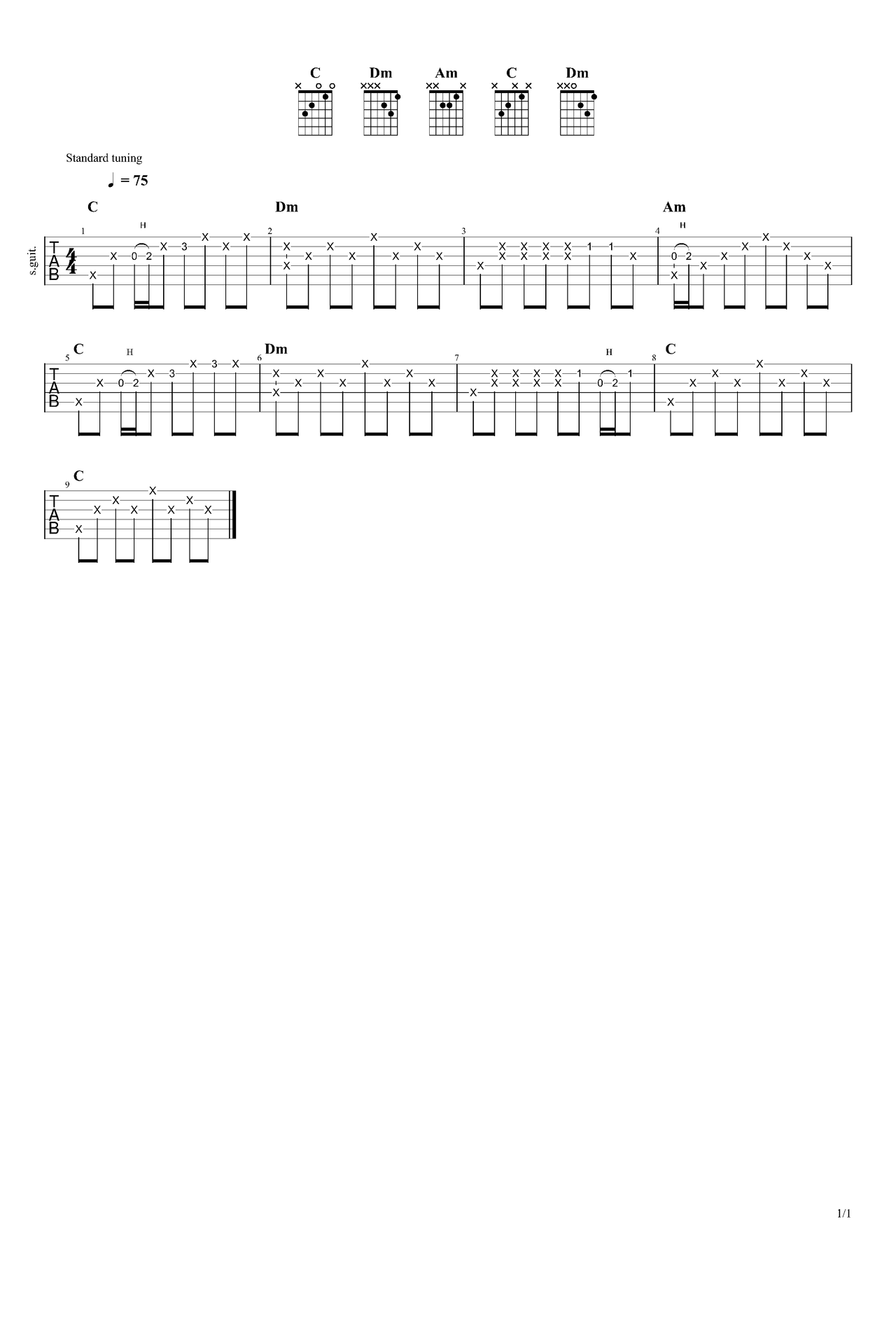 滴答吉他谱-指弹谱-c调-虫虫吉他