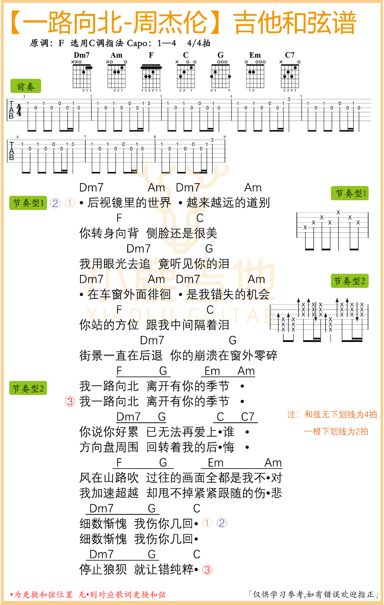 一路向北吉他谱-弹唱谱-c调-虫虫吉他