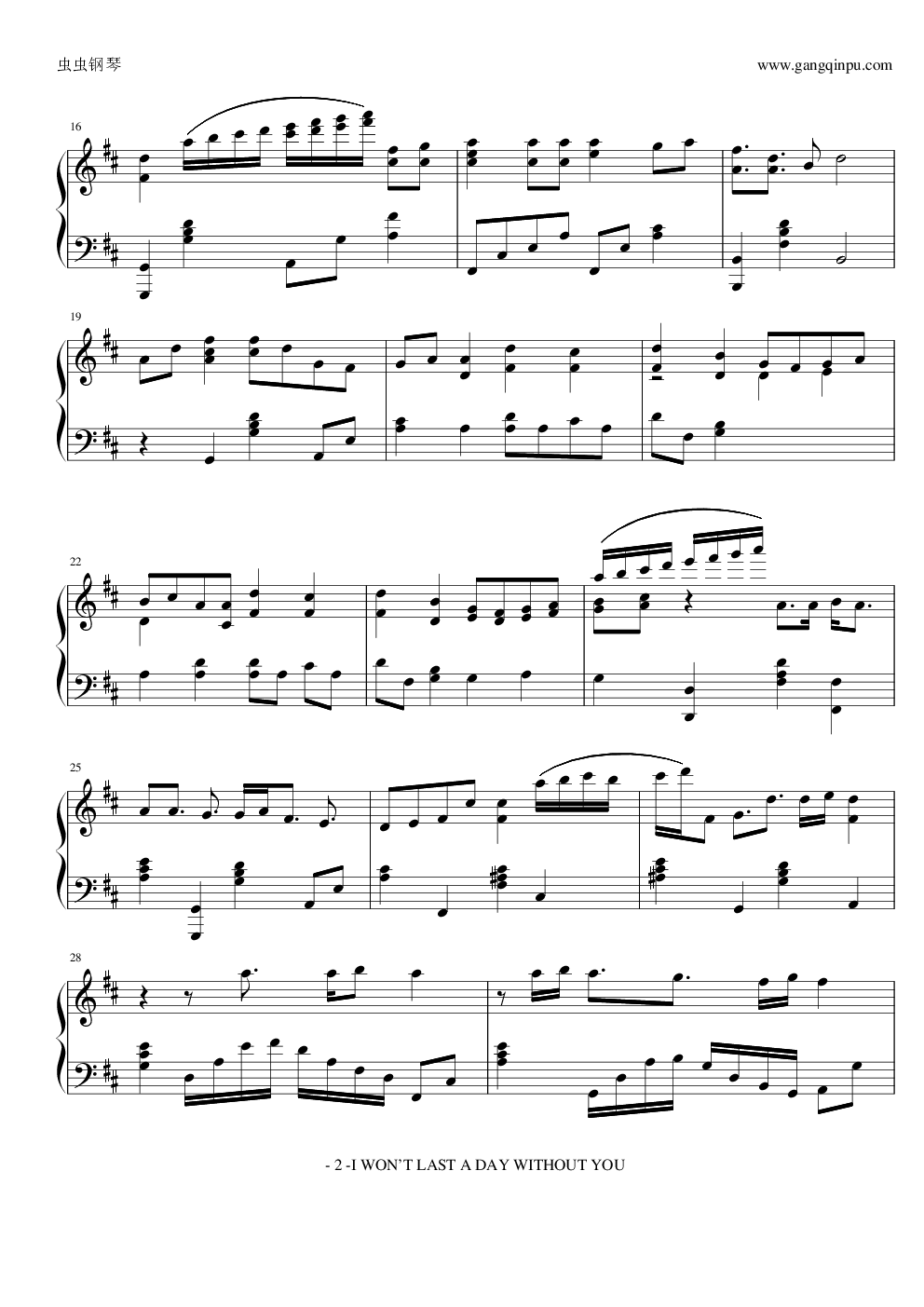 i wont last a day without you钢琴谱-破云ぁ胧月-虫虫乐谱
