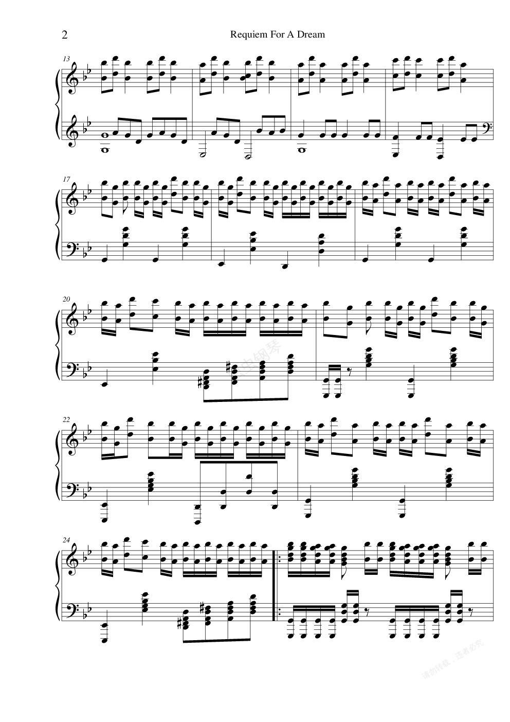 requiem for a dream,requiem for a dream钢琴谱,requiem for a