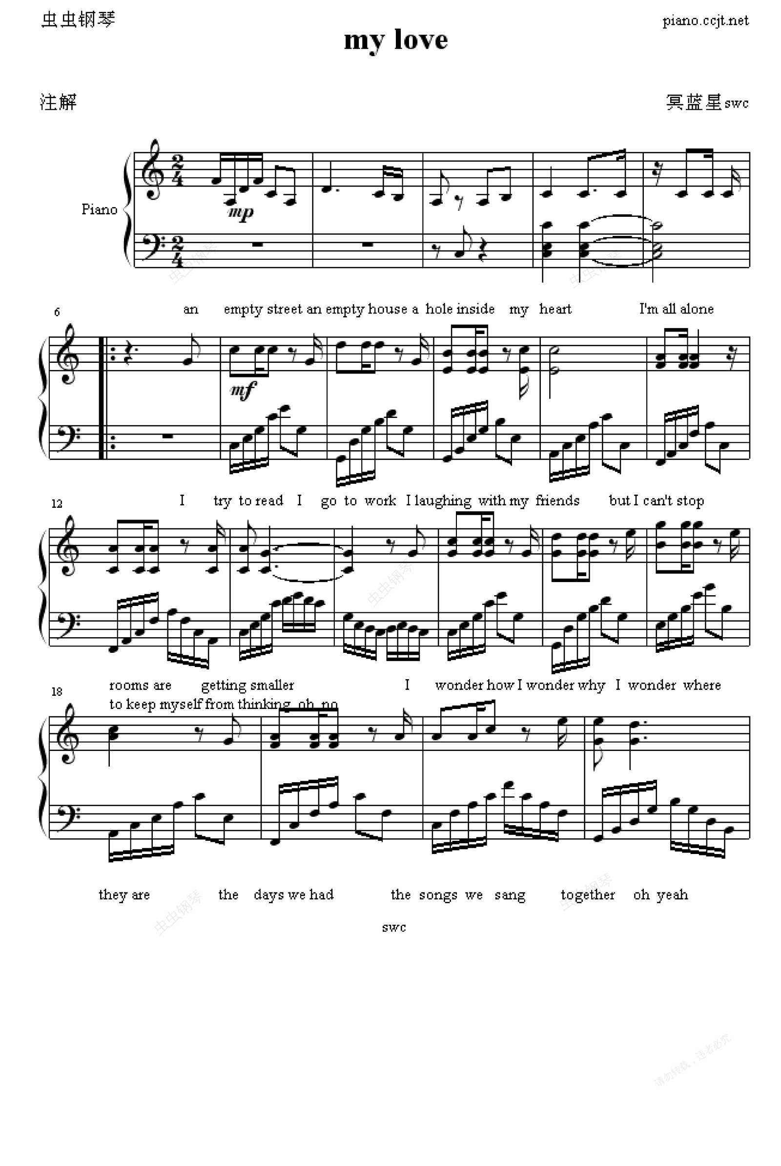 my love,my love钢琴谱,my lovec调钢琴谱,my love钢琴谱大全,虫虫