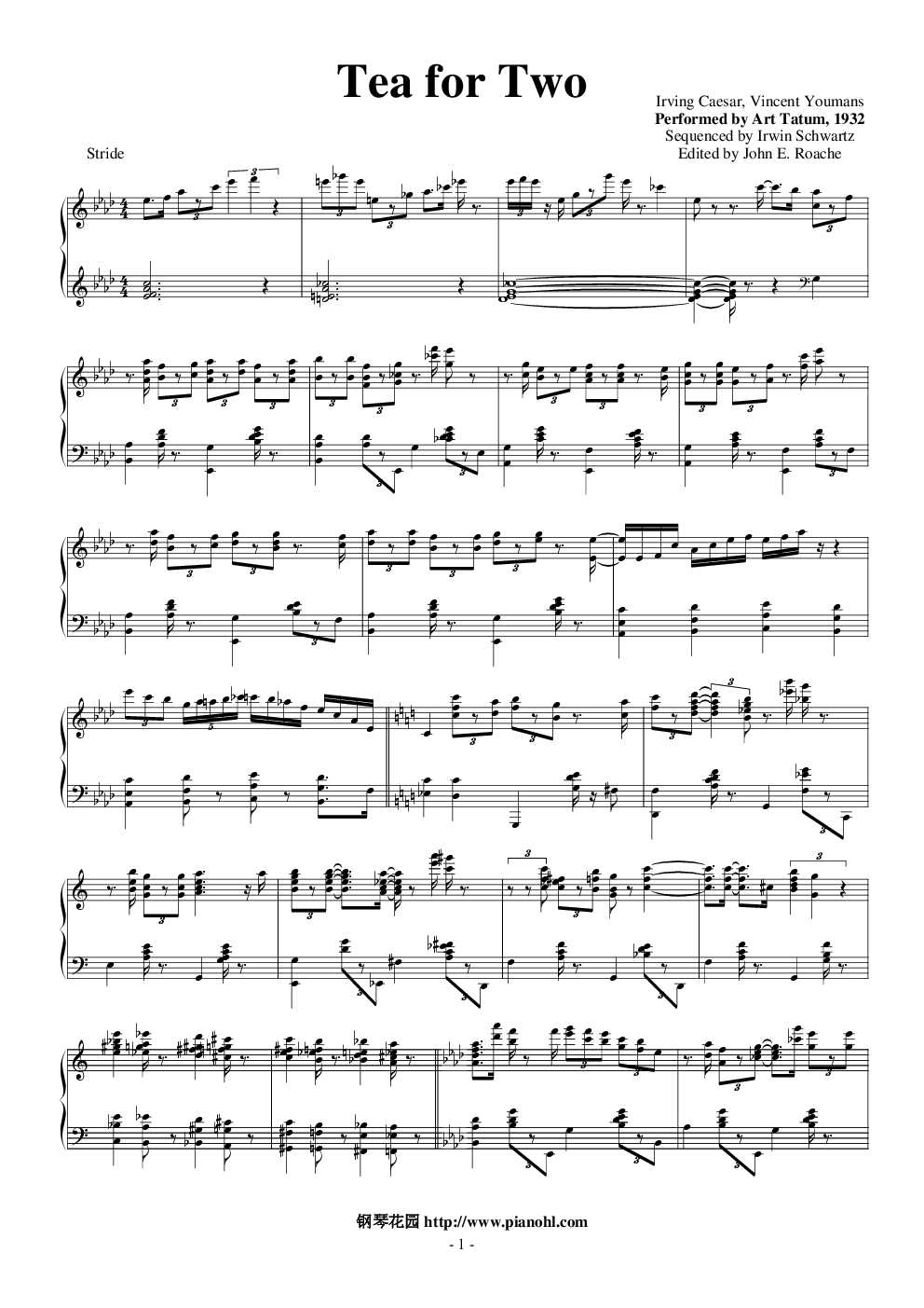 tea for two(jazz)，tea for two(jazz)钢琴谱，tea for two(jazz)钢琴谱，tea for