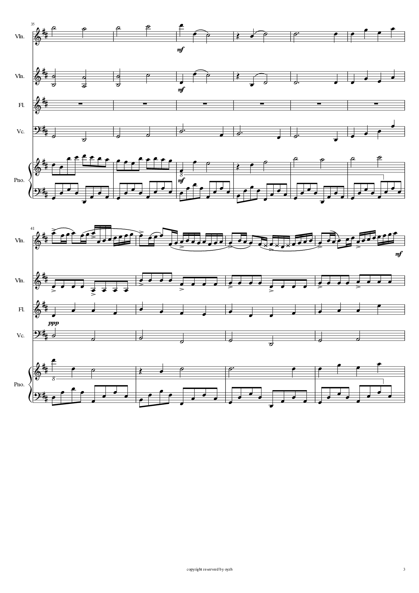 卡农-五重奏-钢琴-小提琴X2-大提琴-长笛