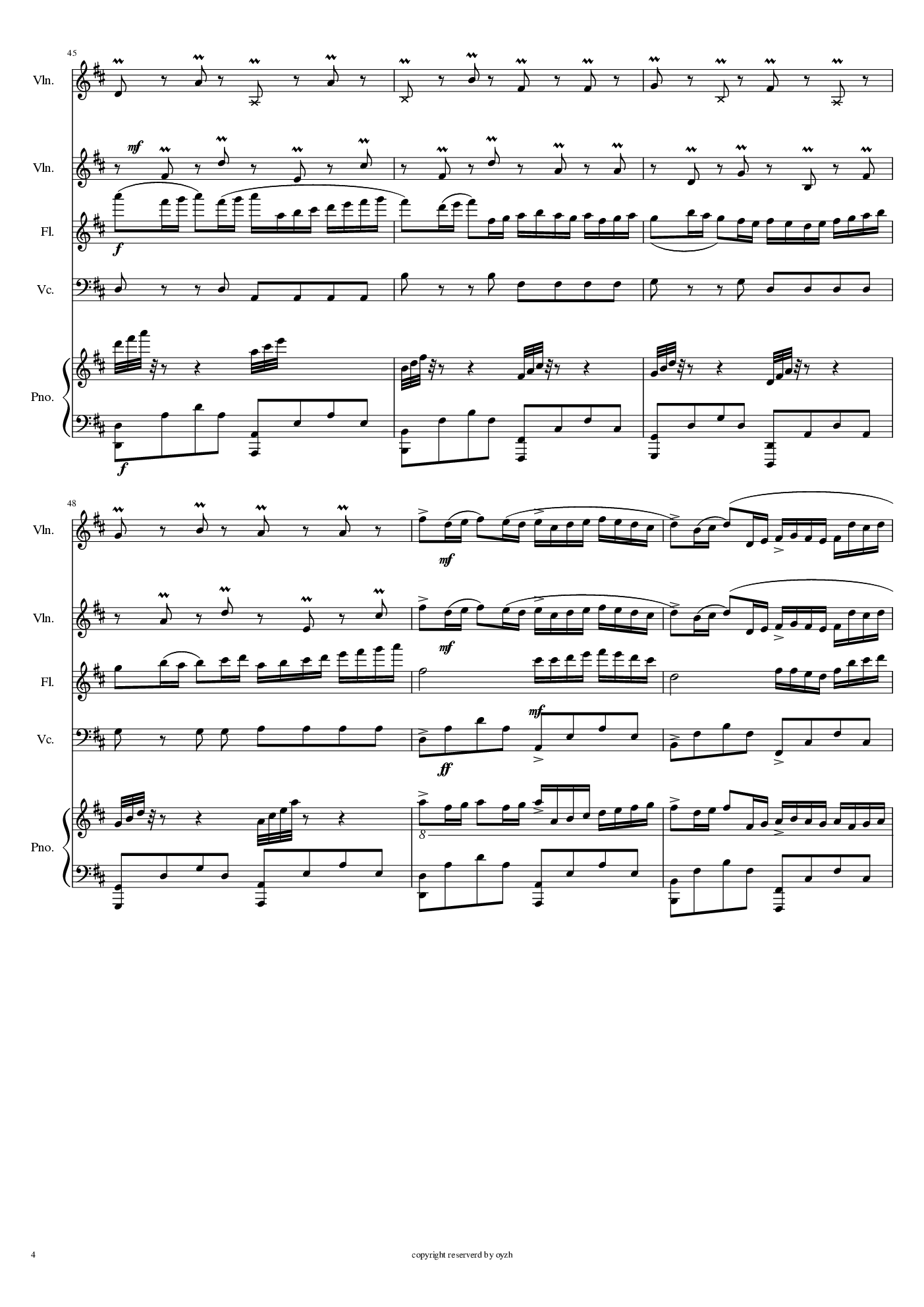 卡农-五重奏-钢琴-小提琴X2-大提琴-长笛