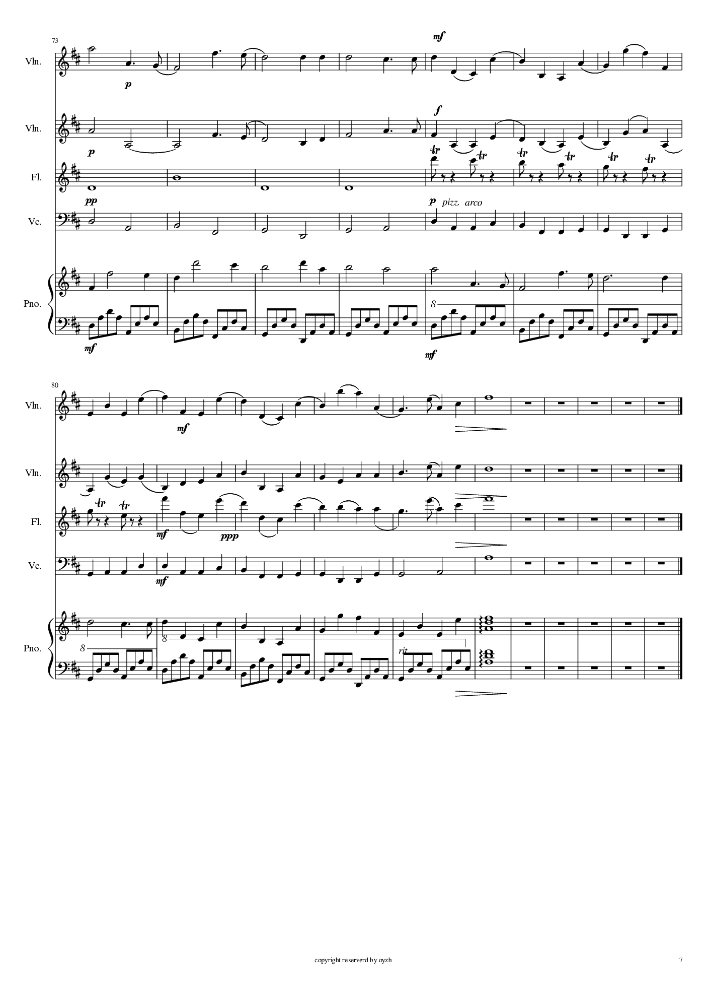 卡农-五重奏-钢琴-小提琴X2-大提琴-长笛