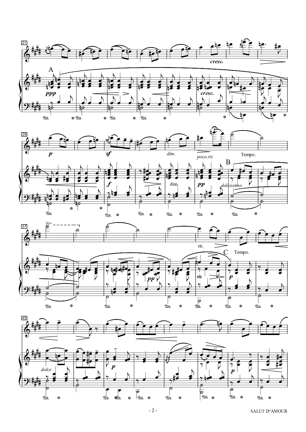 爱的礼赞-小提琴+钢琴