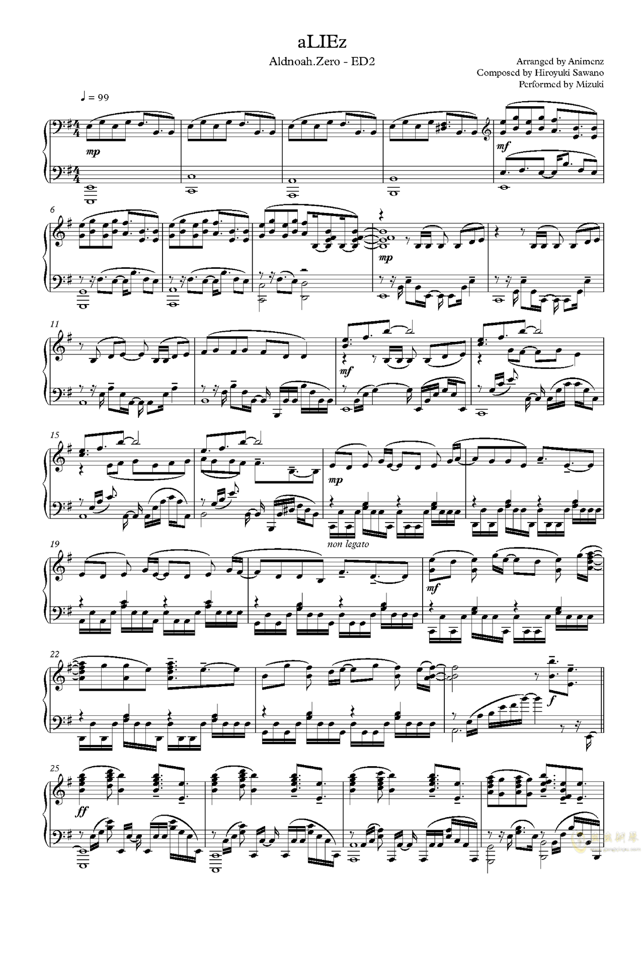 钢琴谱,aliez(核爆神曲)-a叔版!g调钢琴谱,aliez(核爆神曲)-a叔版!