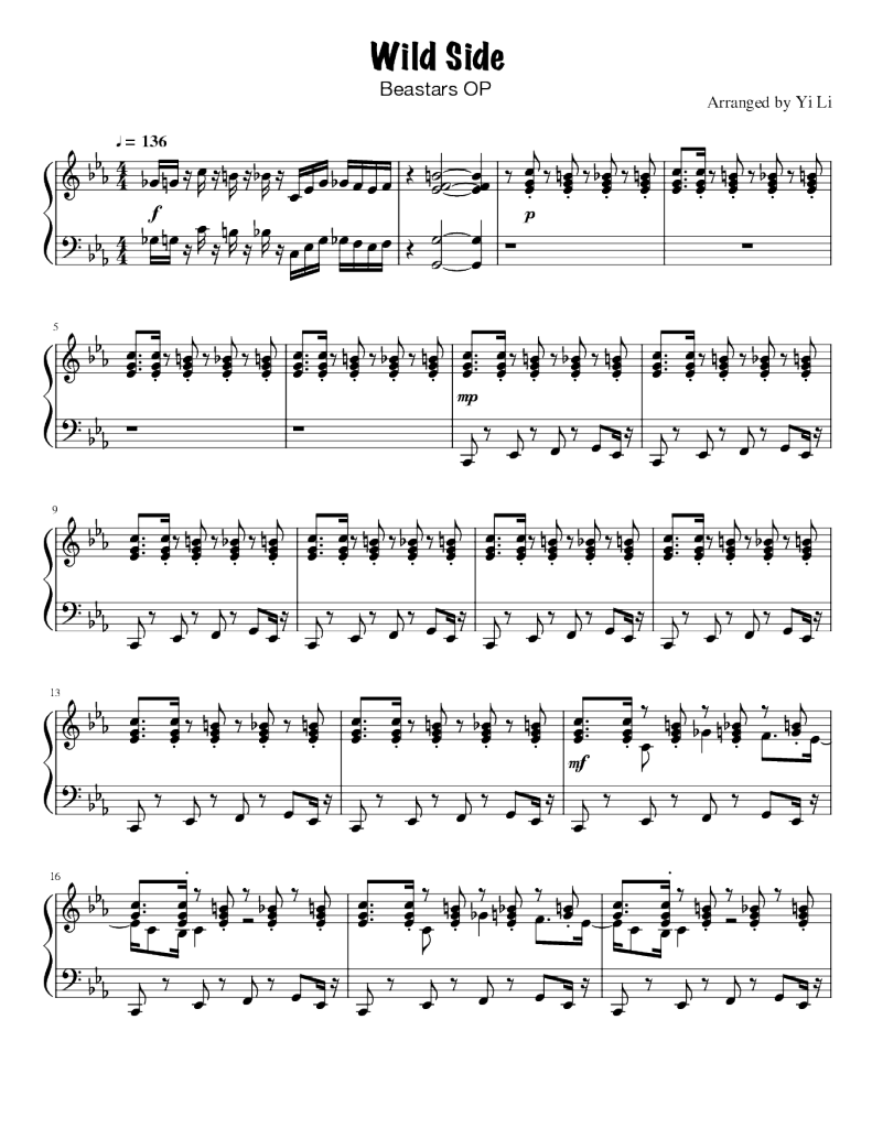 wild side,wild side钢琴谱,wild sideeb调钢琴谱,wild side钢琴谱