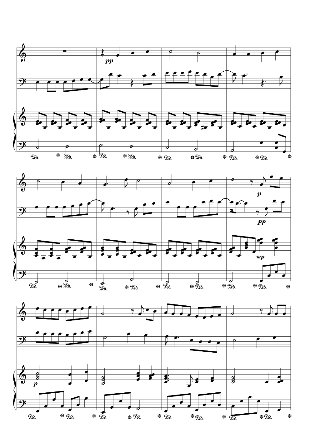 彩虹(周杰伦版)二声部合唱版钢琴谱-c调-虫虫乐谱