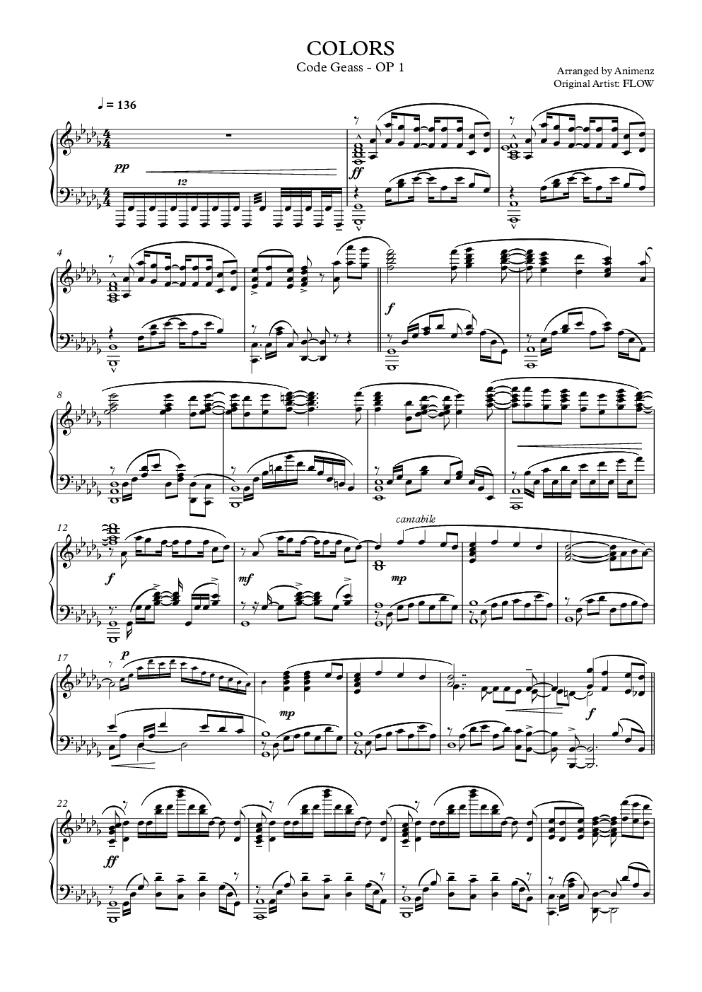 Animenz Colors 叛逆的鲁鲁修op1 Animenz Colors 叛逆的鲁鲁修op1钢琴谱 Animenz Colors 叛逆的鲁鲁修op1 钢琴谱 Animenz Colors 叛逆的鲁鲁修