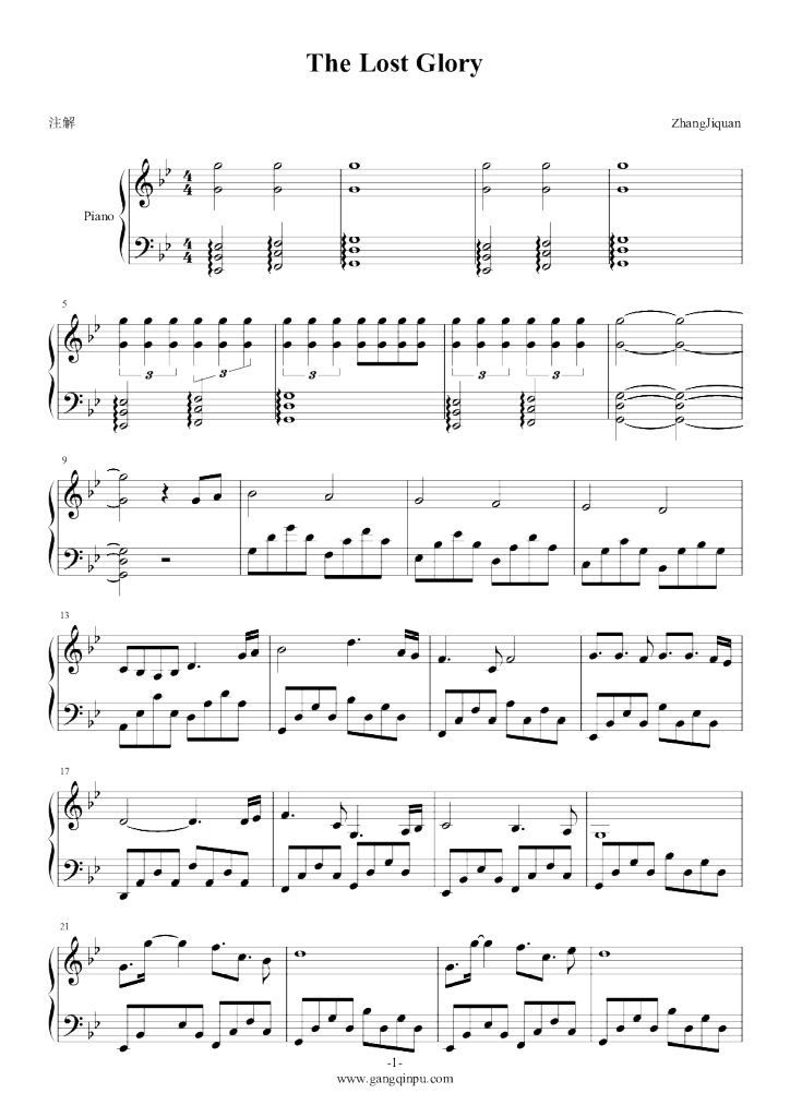 the lost glory,the lost glory钢琴谱,the lost glorybb调钢琴谱,the