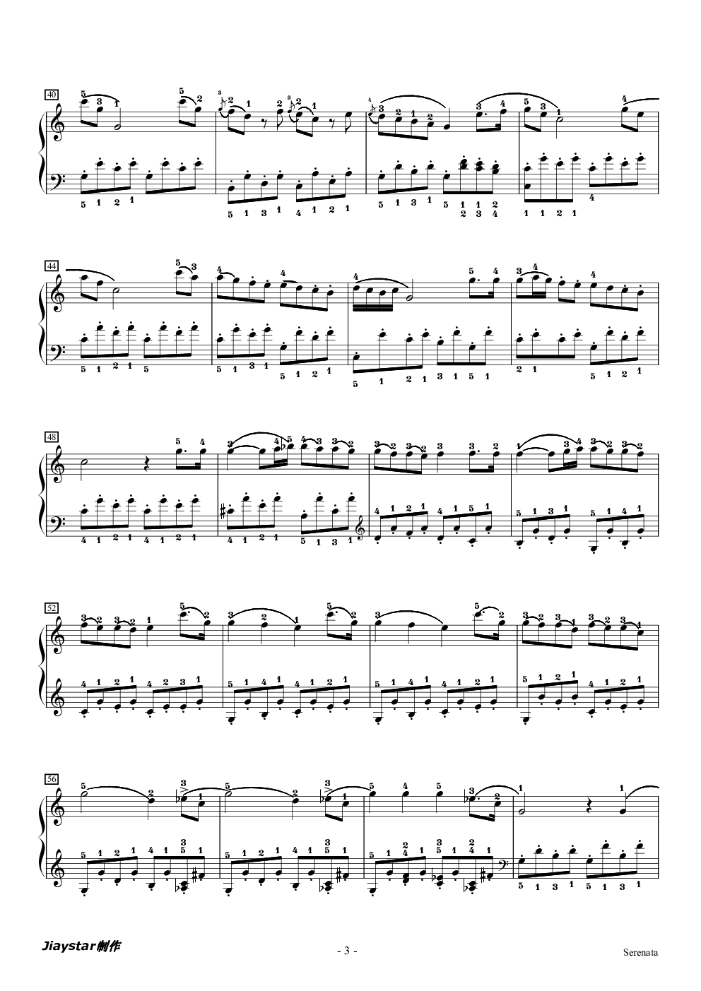 海顿小夜曲-如歌的行板(附指法)