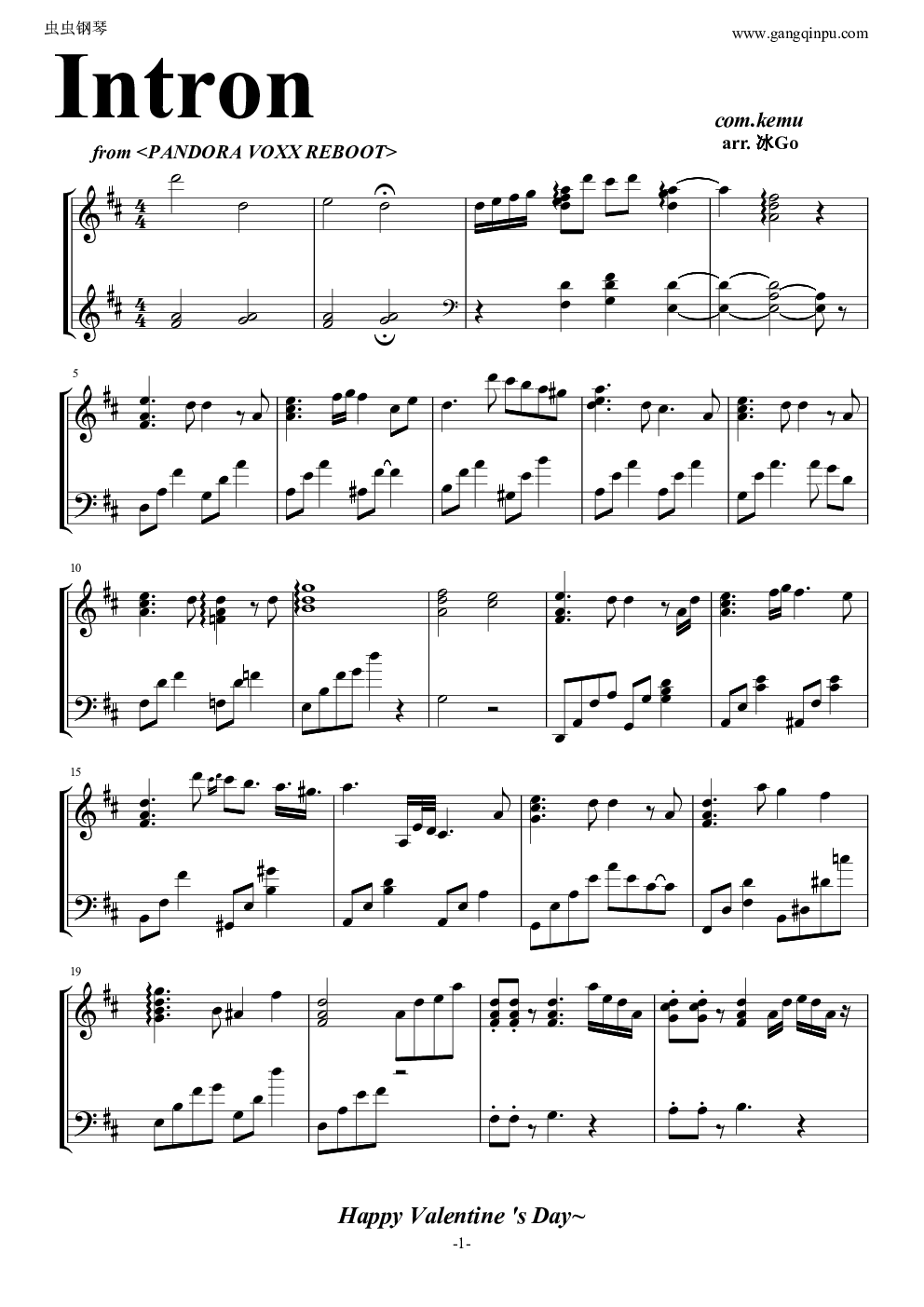Kemu Intron Kemu Intron钢琴谱 Kemu Intrond调钢琴谱 Kemu Intron钢琴谱大全 虫虫钢琴谱下载 Www Gangqinpu Com