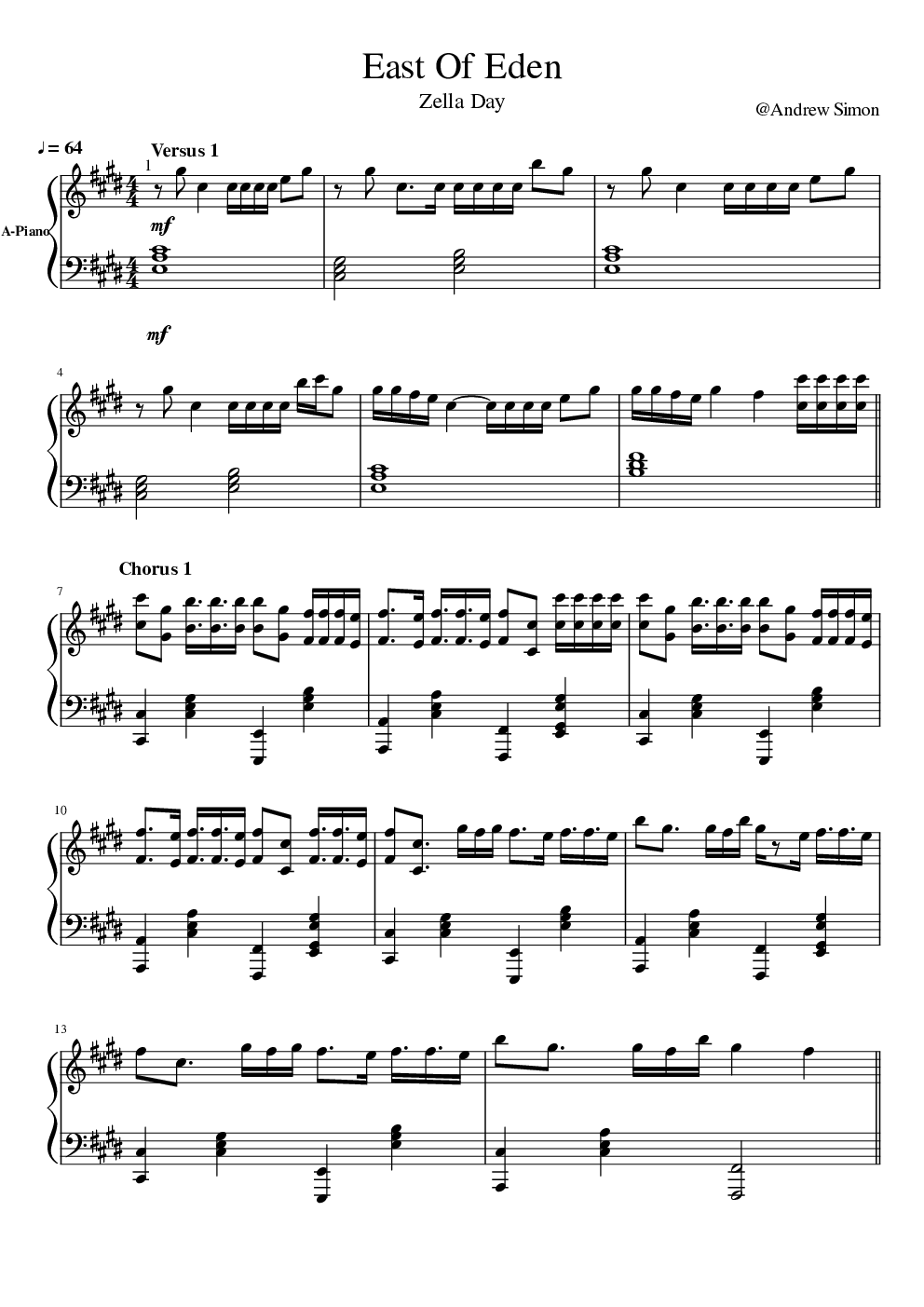 east of eden,east of eden钢琴谱,east of edene大调钢琴谱,eas