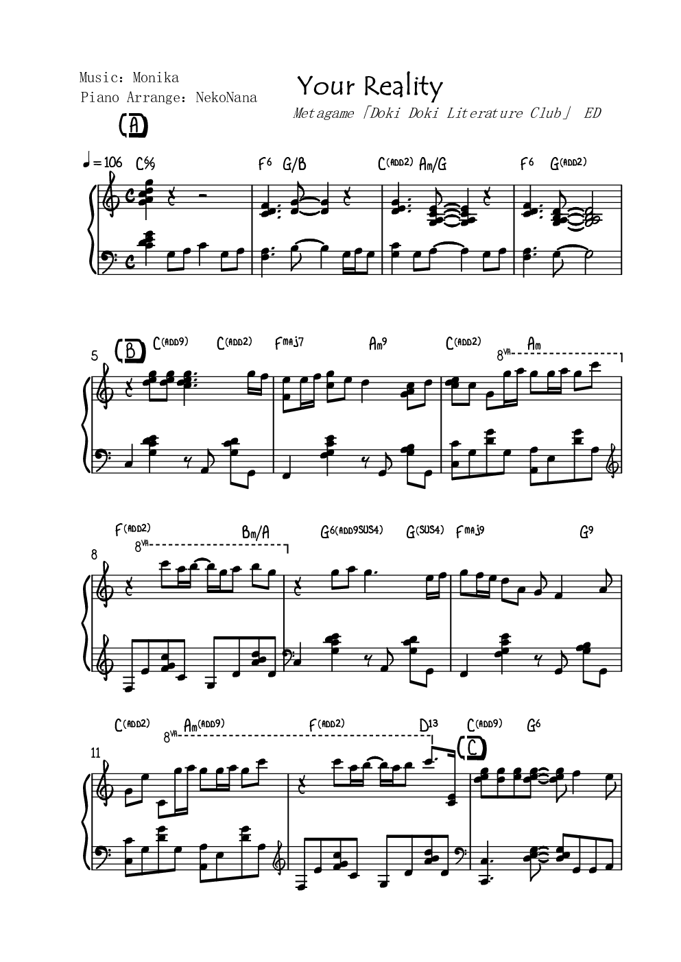 your reality,your reality钢琴谱,your realityc调钢琴谱,your