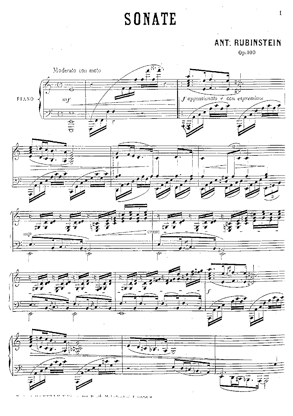 安东 鲁宾斯坦  a小调第四钢琴奏鸣曲   Op.100